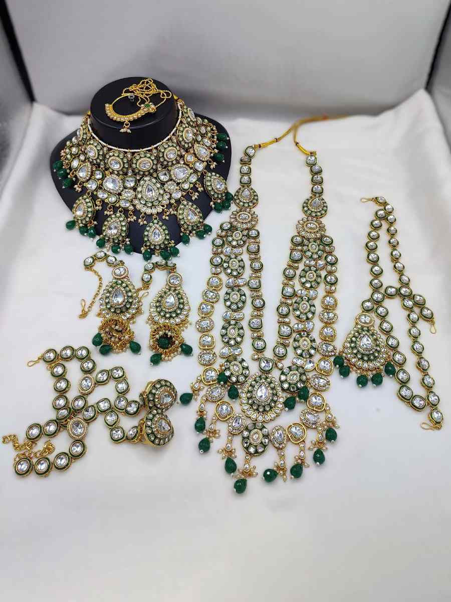 Green Alloy Festival Traditional Bridal Wear Kundan Bridal Sets
