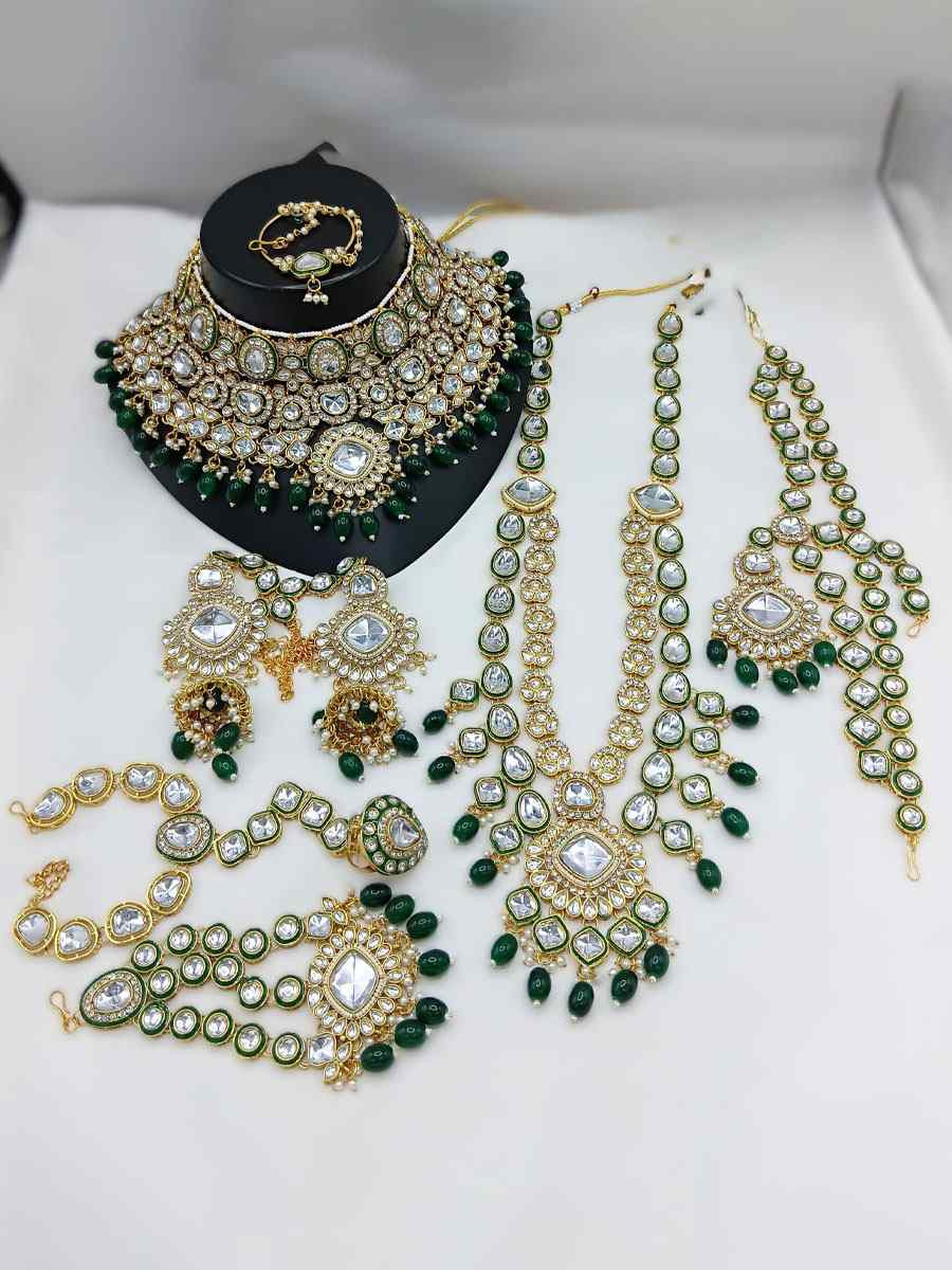 Green Alloy Festival Traditional Bridal Wear Kundan Bridal Sets