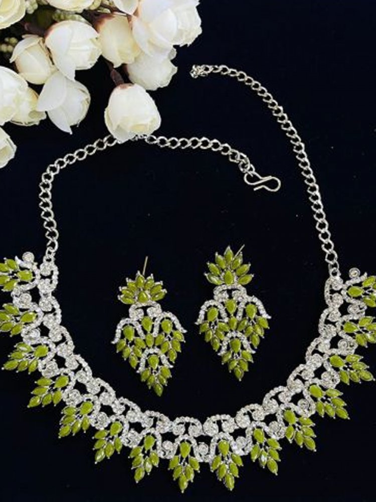 Green Alloy Festival Wear Diamonds Necklace