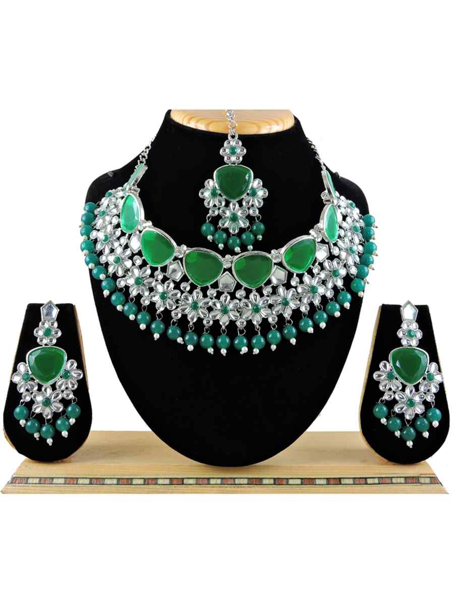 Green Alloy Festival Wear Diamonds Necklace
