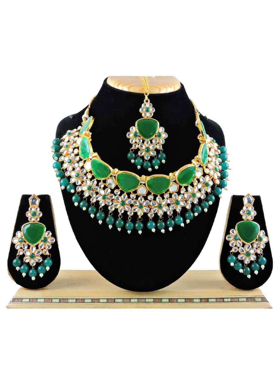 Green Alloy Festival Wear Diamonds Necklace