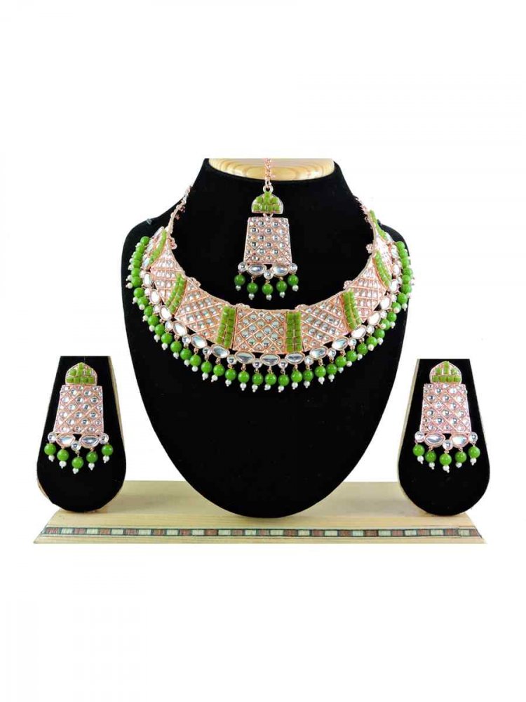 Green Alloy Festival Wear Diamonds Necklace