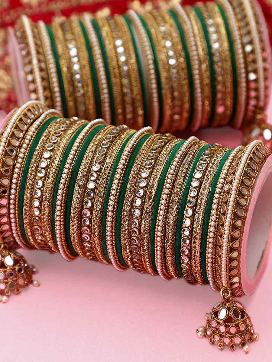 Green Alloy Festival Wear Kundan Bangles