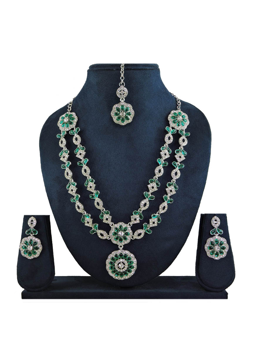 Green Alloy Festival Wear Kundan Necklace