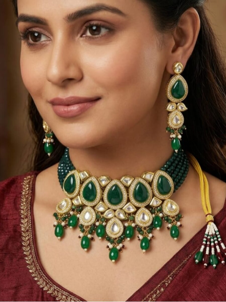 Green Alloy Metal Gemstone Festival Party Wedding Necklace