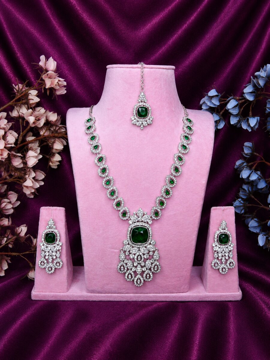 Green Alloy Metal Gemstone Festival Party Wedding Necklace
