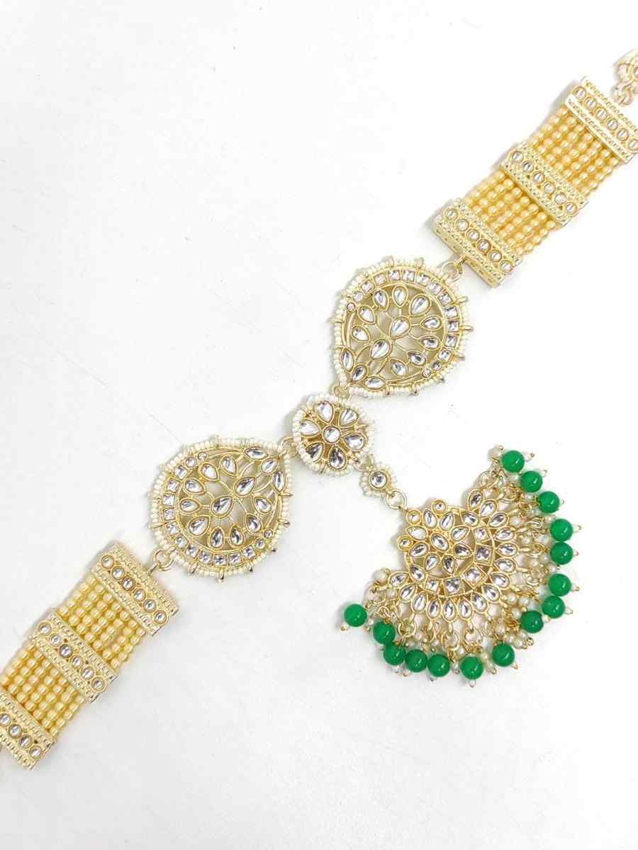Green Alloy Wedding Wear Kundan Necklace