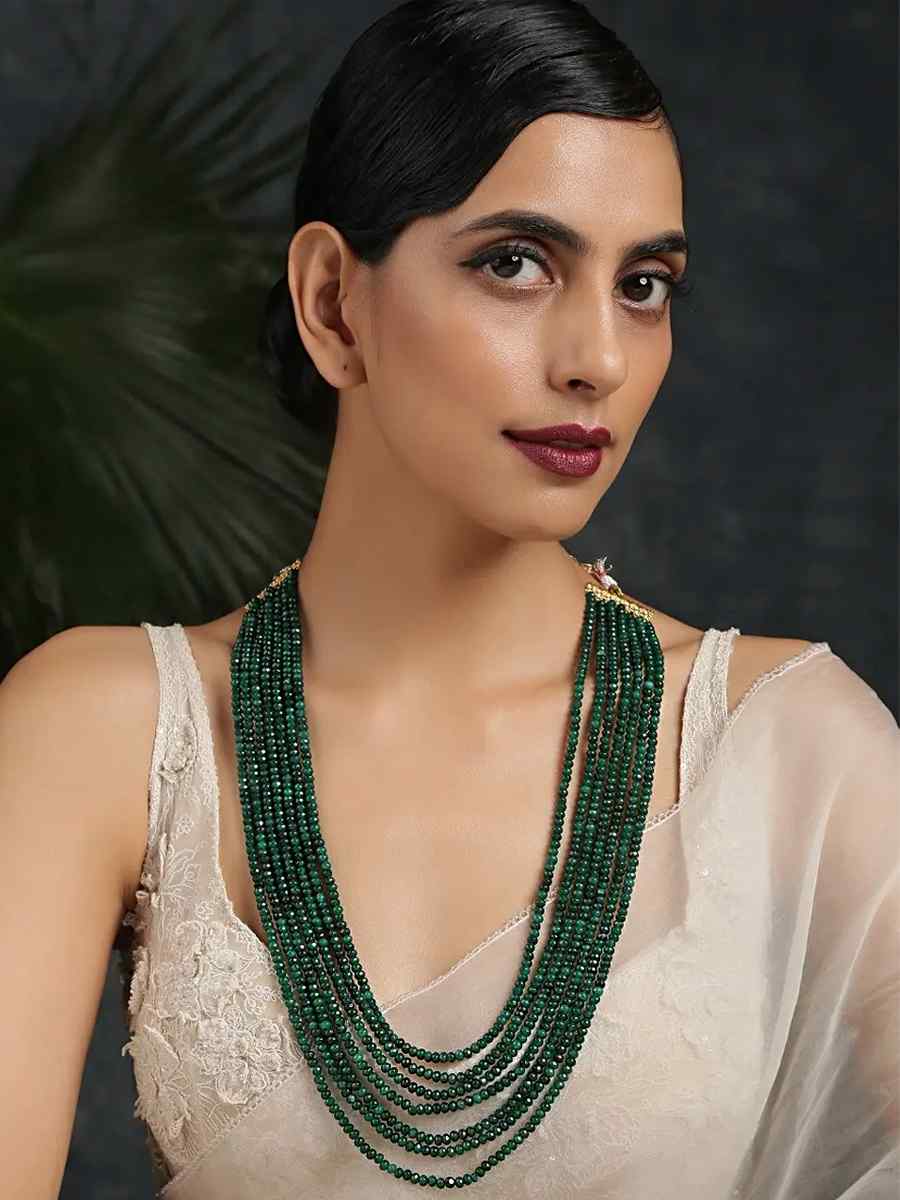 Green Alloy Wedding Wear Kundan Necklace