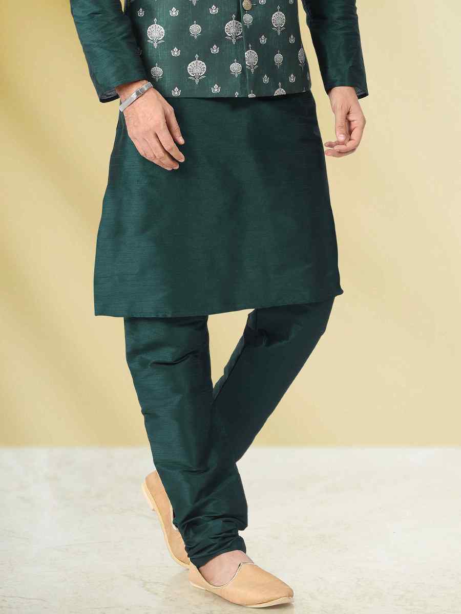 Green Art Banarasi Silk Woven Festival Party Kurta