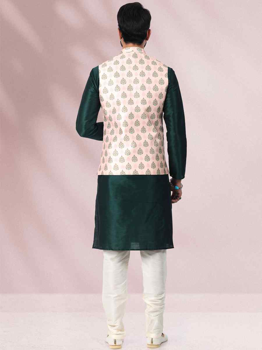 Green Art Banarasi Silk Woven Festival Party Kurta