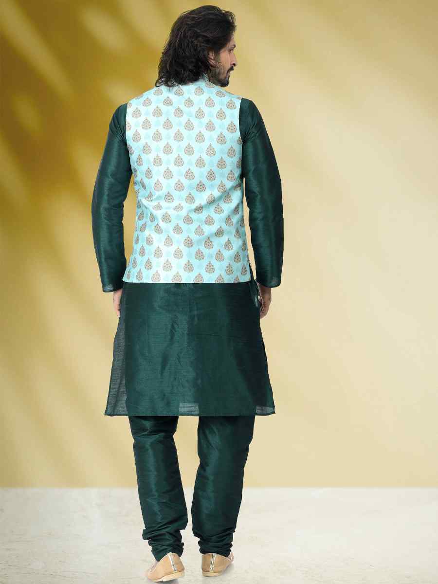 Green Art Banarasi Silk Woven Festival Party Kurta
