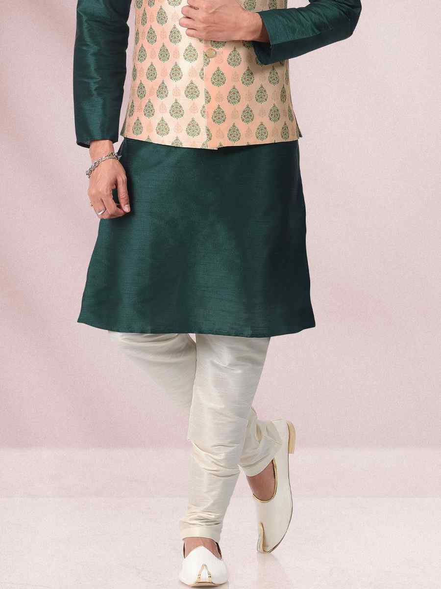 Green Art Banarasi Silk Woven Festival Party Kurta