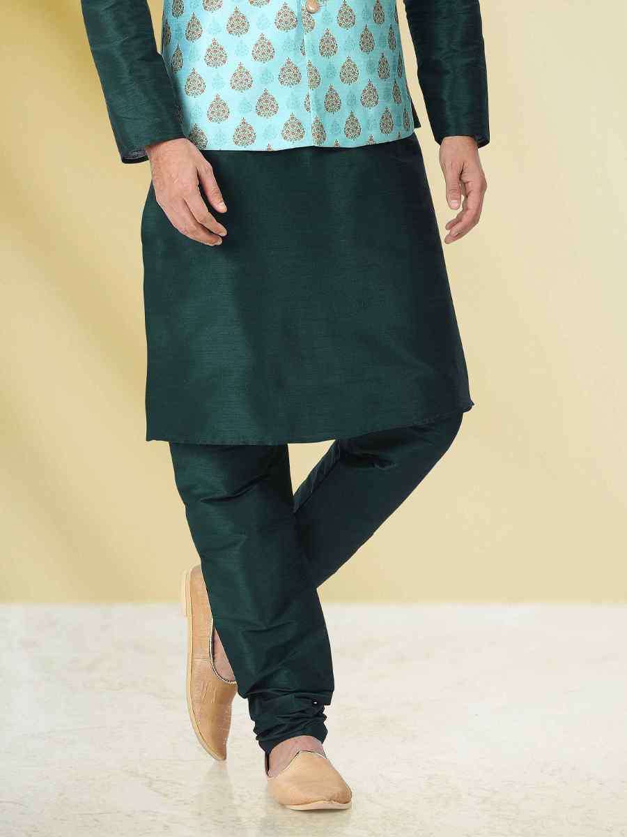 Green Art Banarasi Silk Woven Festival Party Kurta