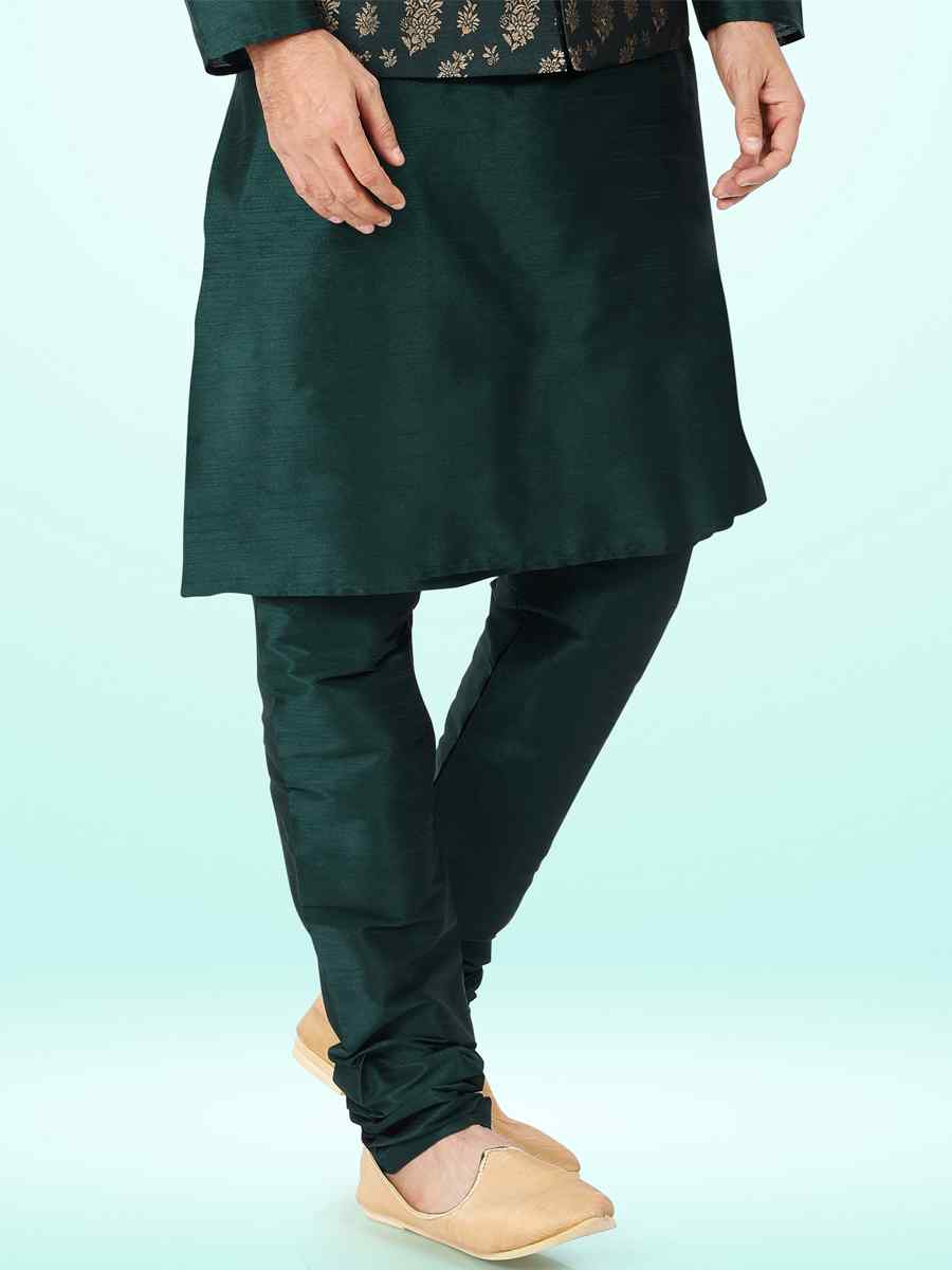 Green Art Banarasi Silk Woven Festival Party Kurta
