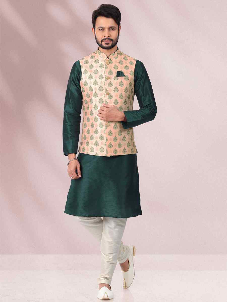 Green Art Banarasi Silk Woven Festival Party Kurta