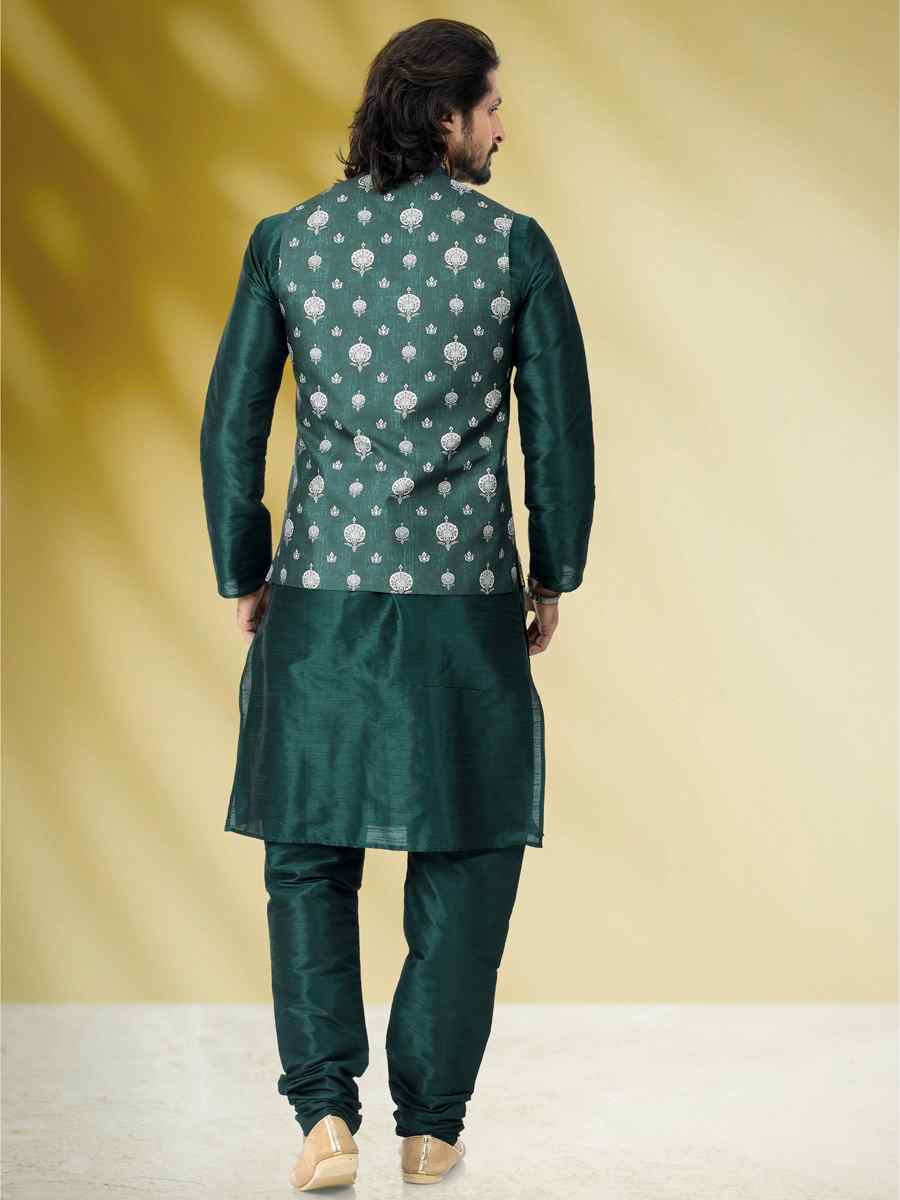 Green Art Banarasi Silk Woven Festival Party Kurta
