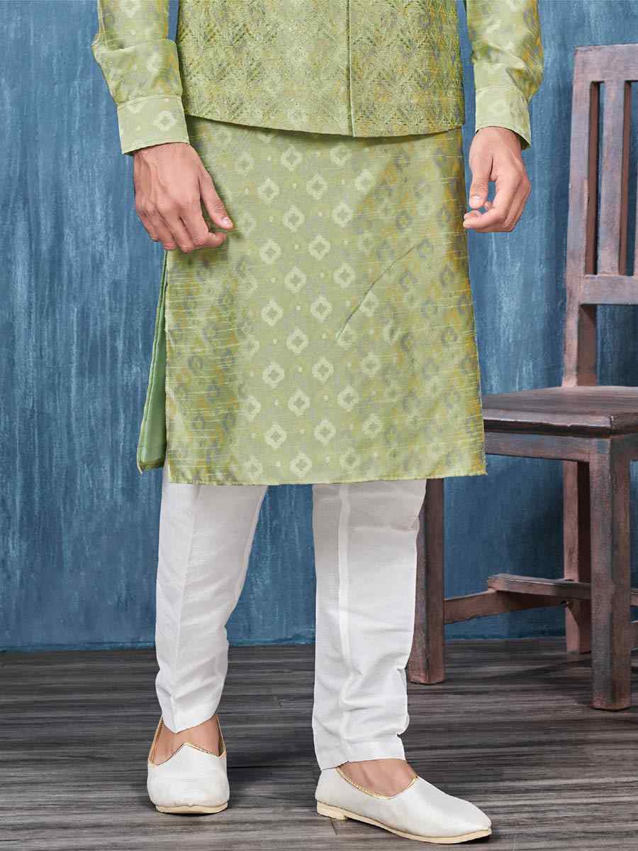 Green Art Banarasi Silk Woven Festival Wedding Kurta