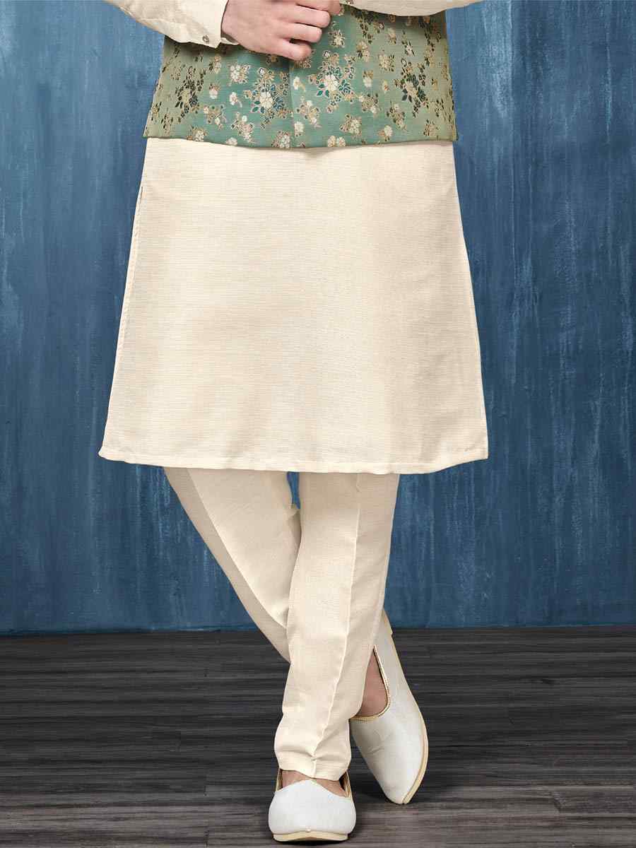 Green Art Banarasi Silk Woven Festival Wedding Kurta