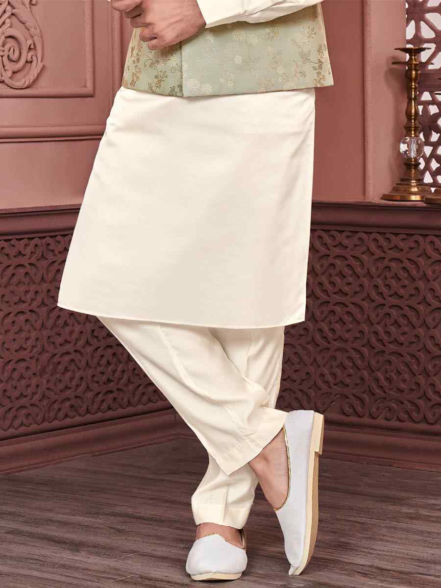 Green Art Banarasi Silk Woven Festival Wedding Kurta