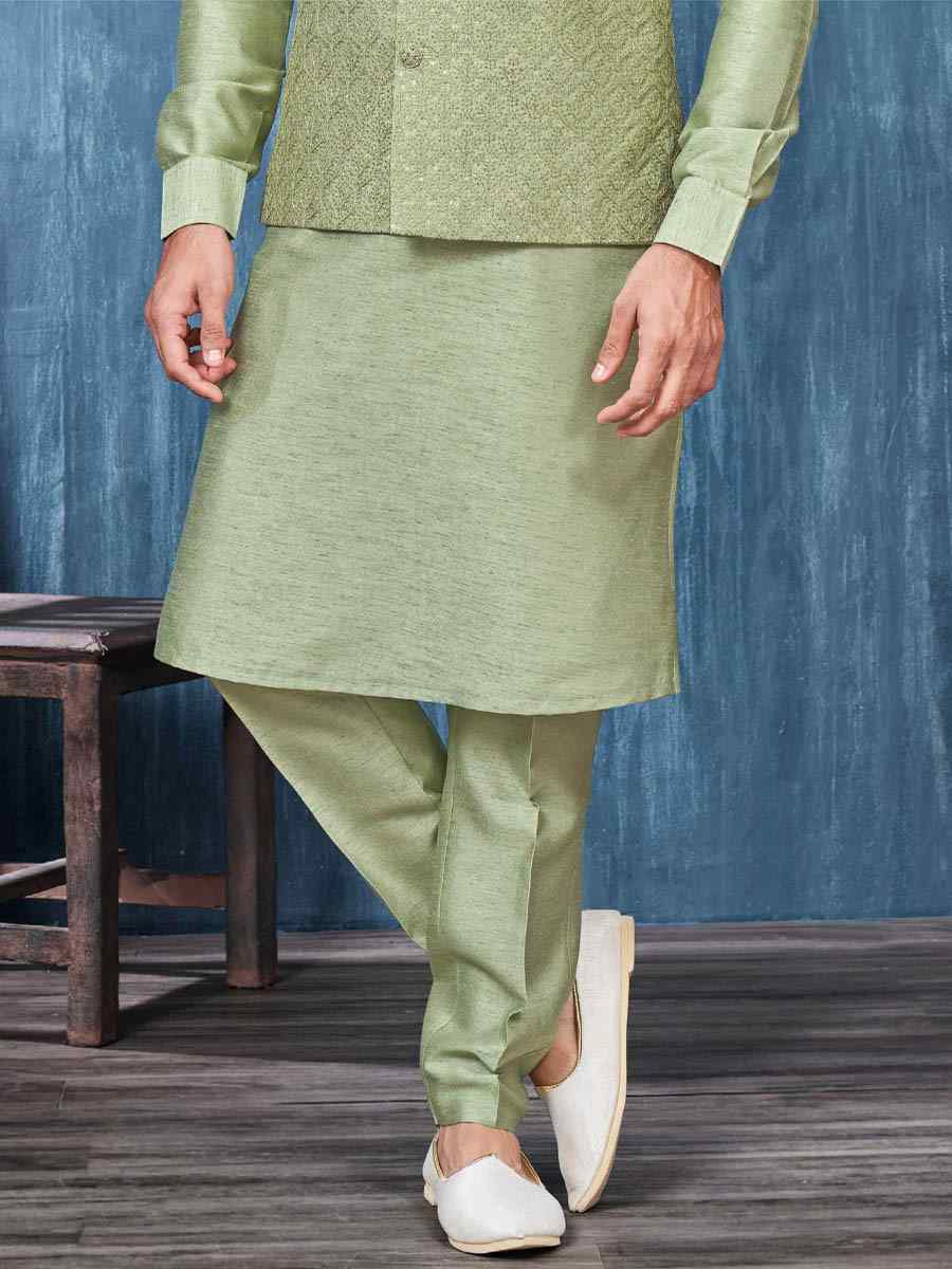 Green Art Banarasi Silk Woven Festival Wedding Kurta