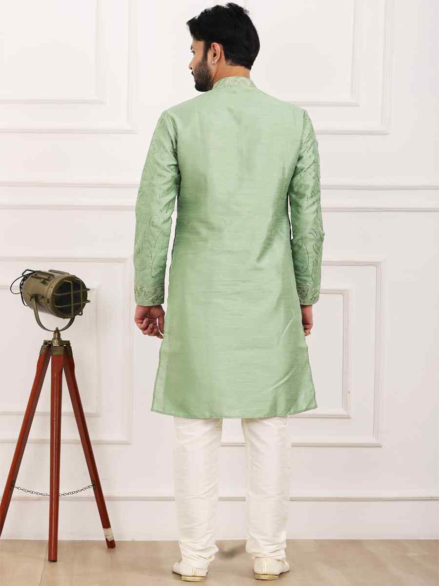 Green Art Banarasi Silk Woven Festival Wedding Kurta