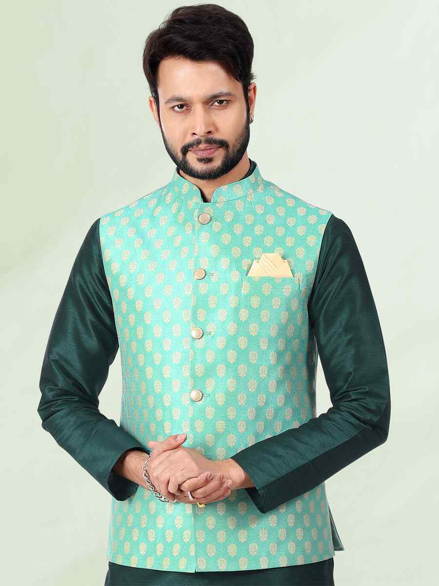 Green Art Banarasi Silk Woven Festival Wedding Kurta