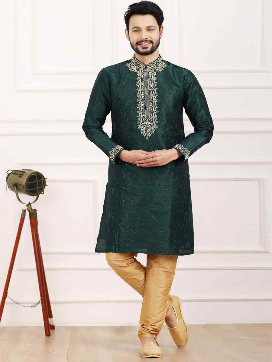 Green Art Banarasi Silk Woven Festival Wedding Kurta