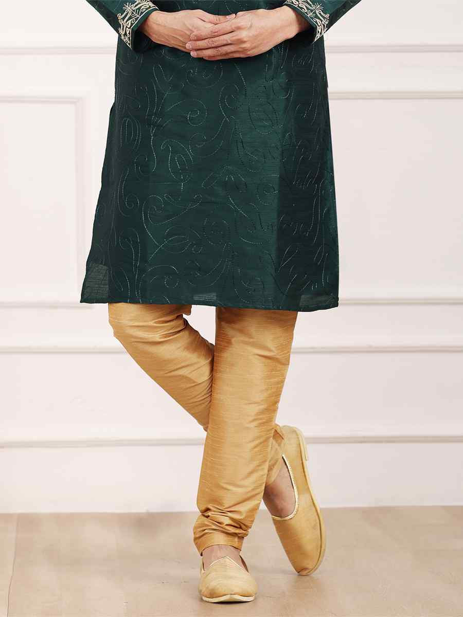 Green Art Banarasi Silk Woven Festival Wedding Kurta