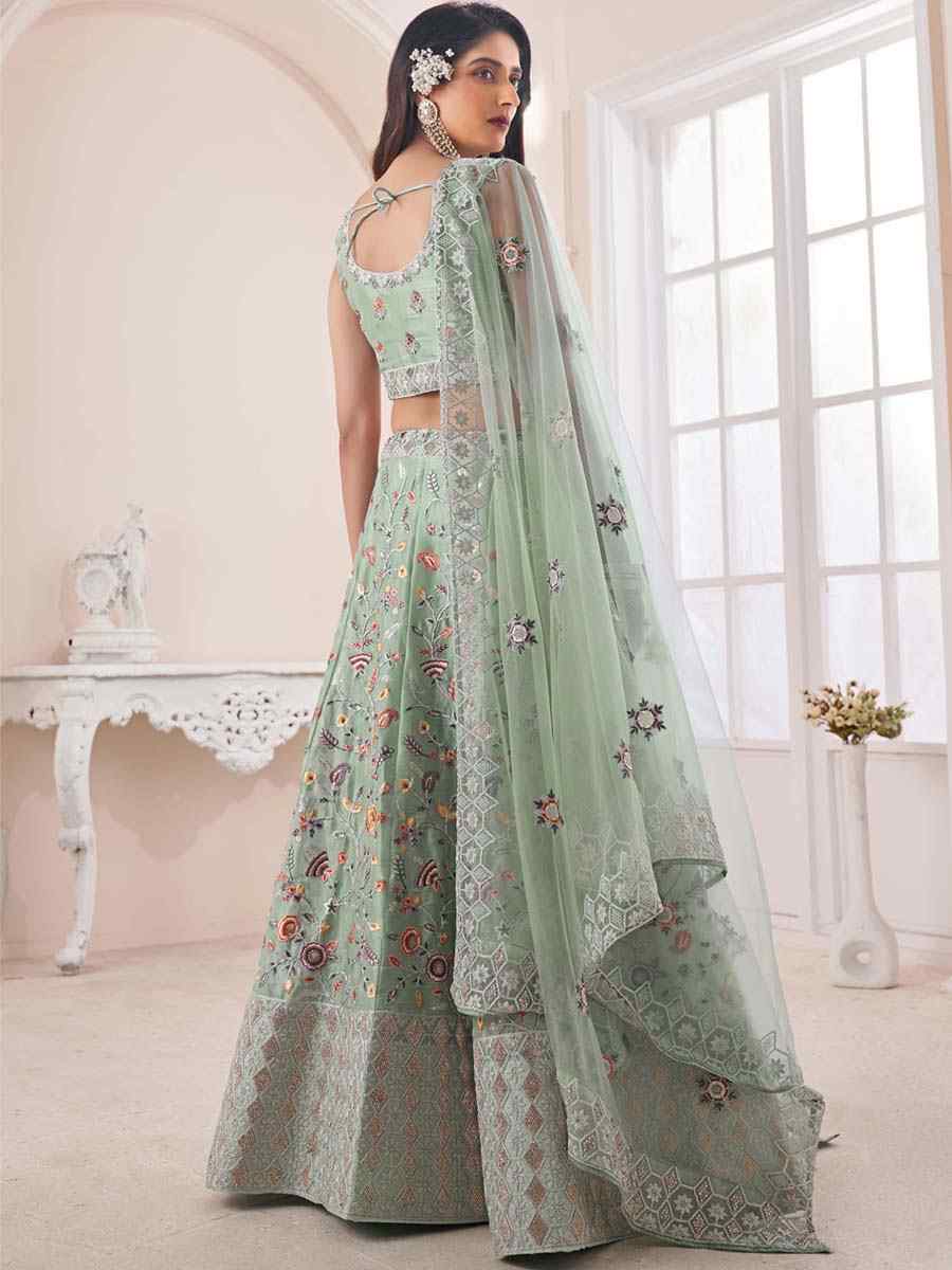 Green Art Silk Embroidered Bridal Reception Heavy Border Lehenga Choli