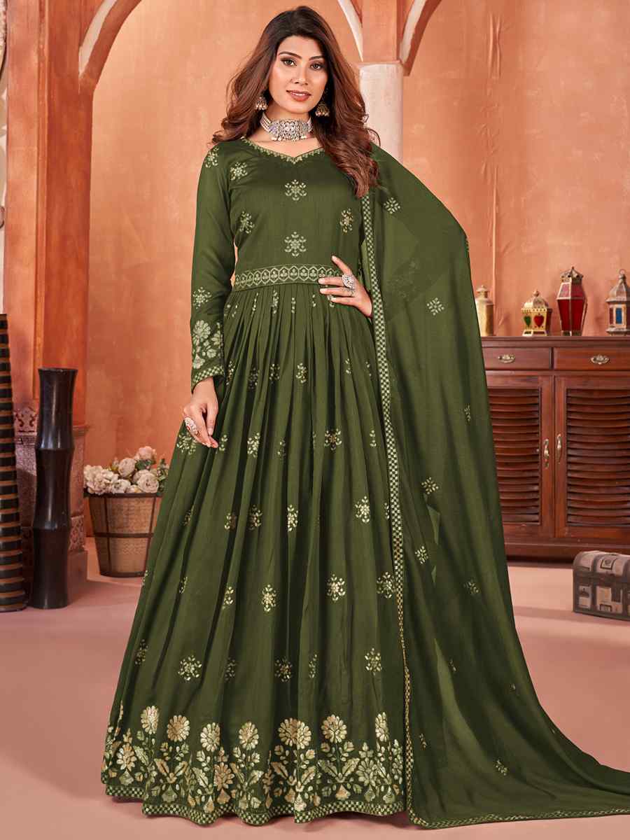 Green Art Silk Embroidered Bridesmaid Wedding Anarkali Salwar Kameez