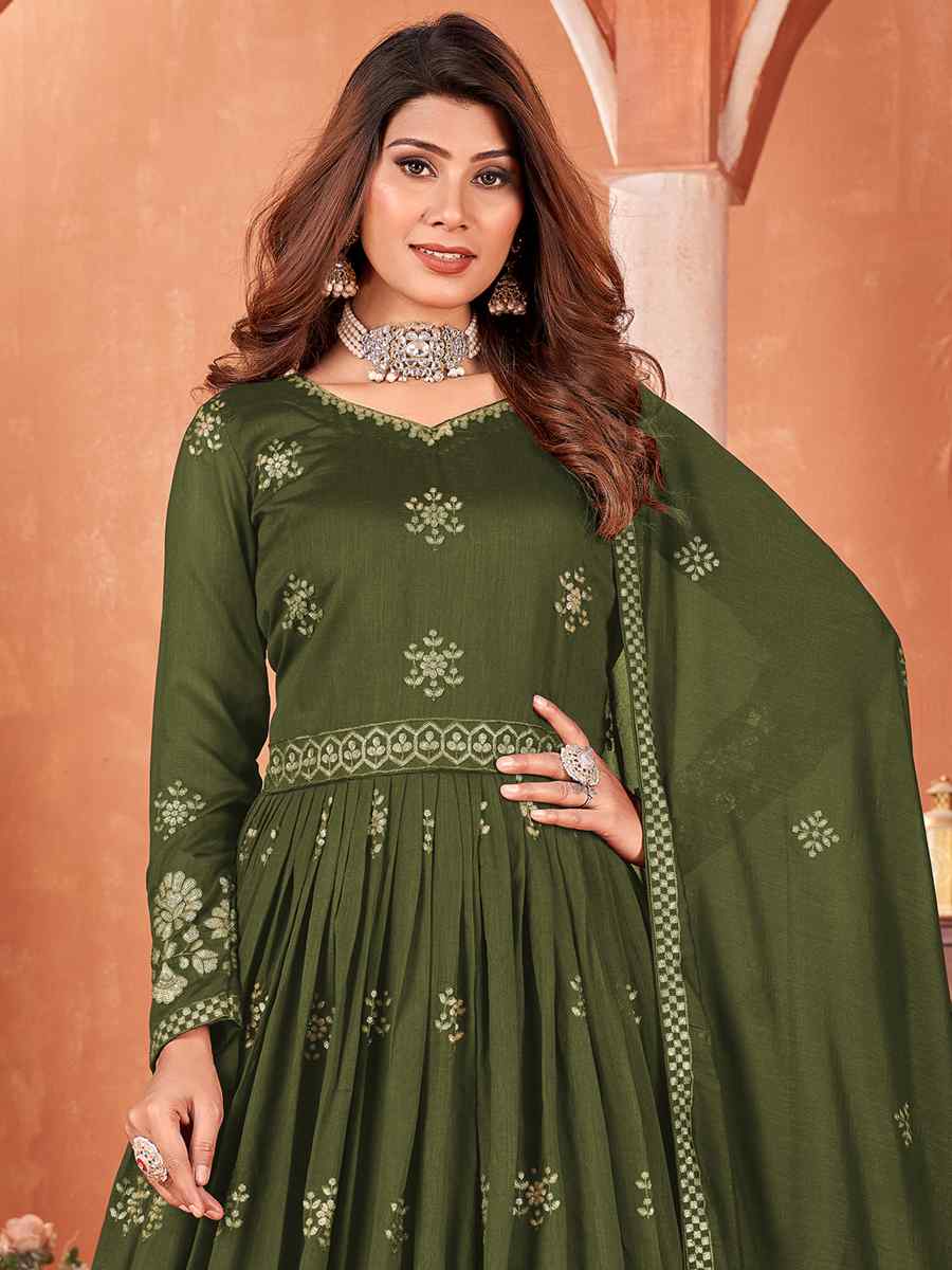 Green Art Silk Embroidered Bridesmaid Wedding Anarkali Salwar Kameez