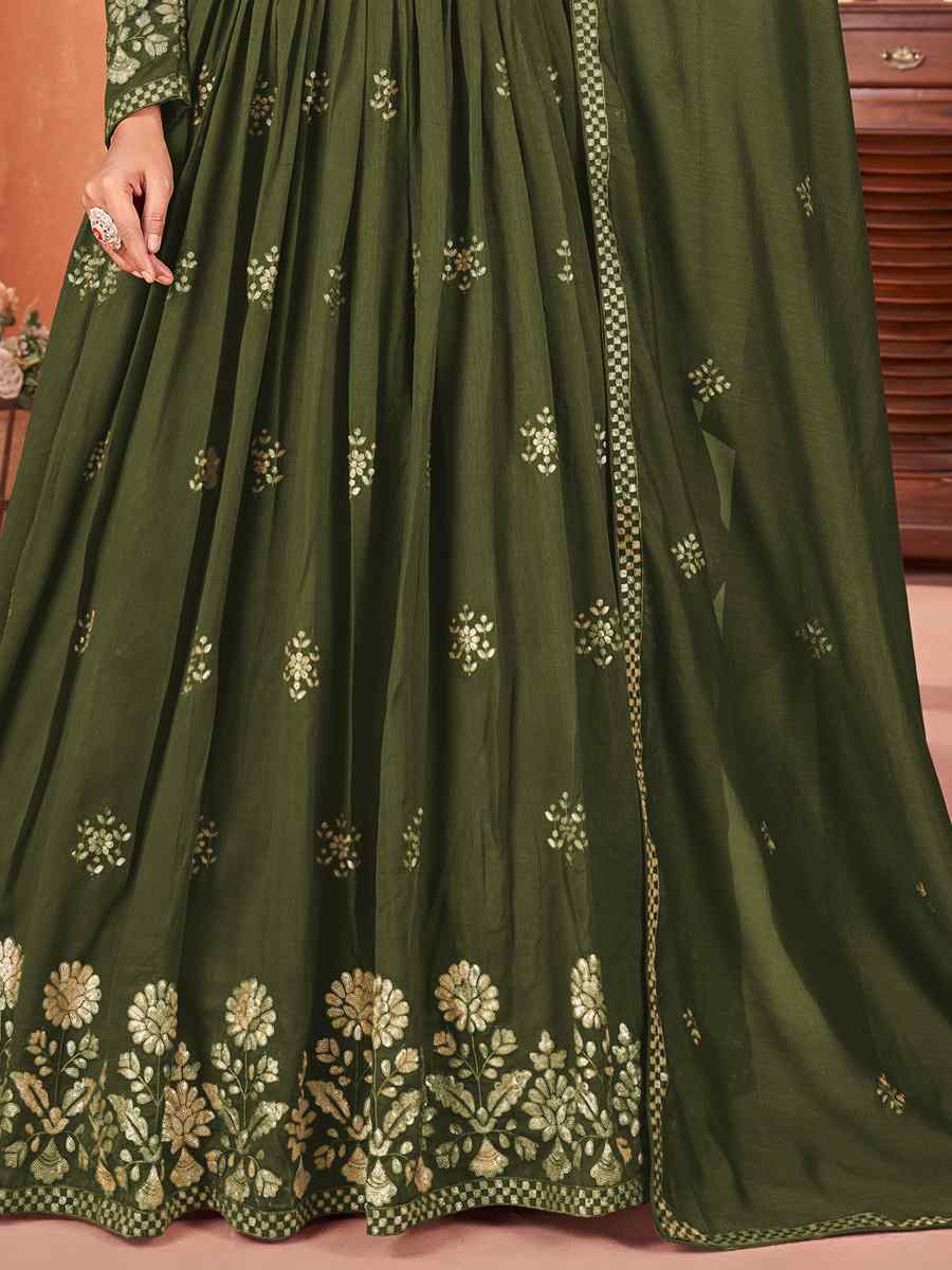 Green Art Silk Embroidered Bridesmaid Wedding Anarkali Salwar Kameez