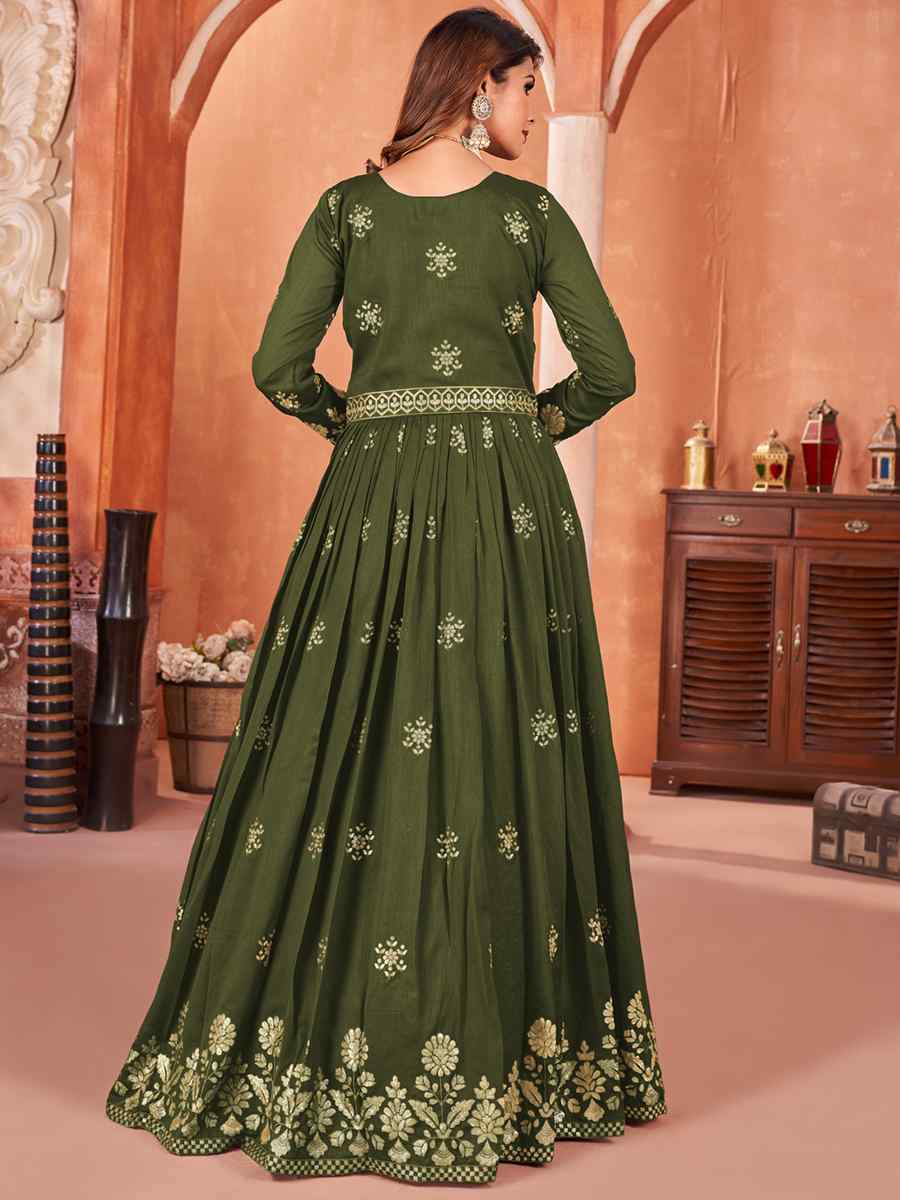 Green Art Silk Embroidered Bridesmaid Wedding Anarkali Salwar Kameez
