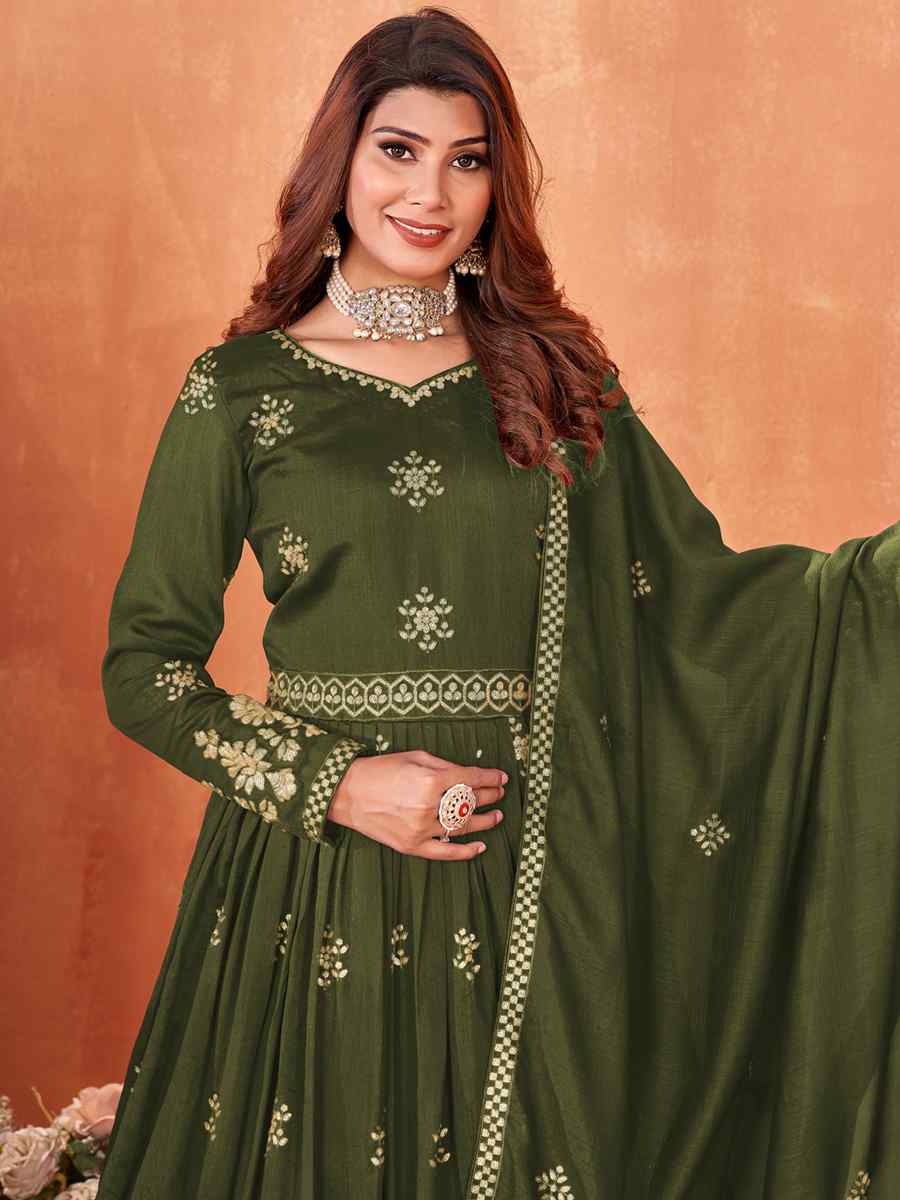 Green Art Silk Embroidered Bridesmaid Wedding Anarkali Salwar Kameez