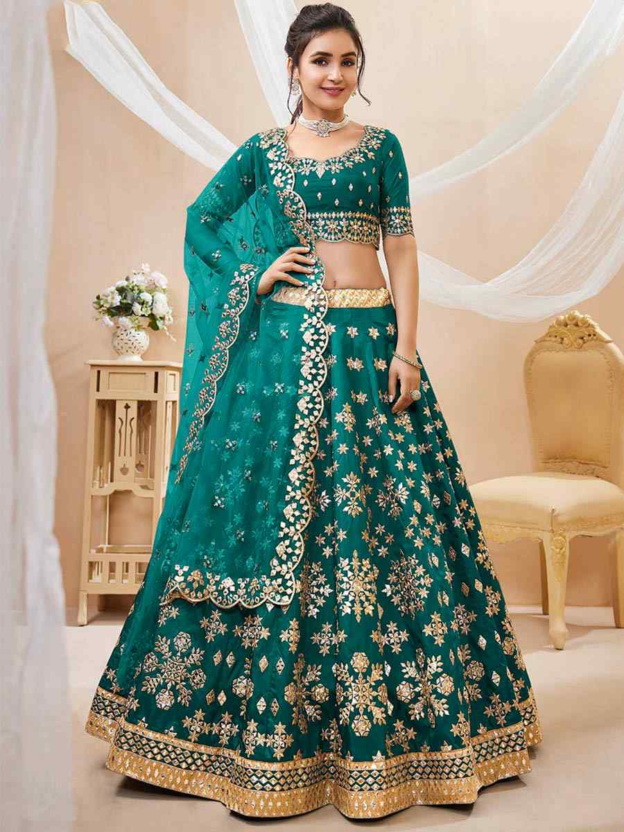 Green Art Silk Embroidered Bridesmaid Wedding Heavy Border Lehenga Choli