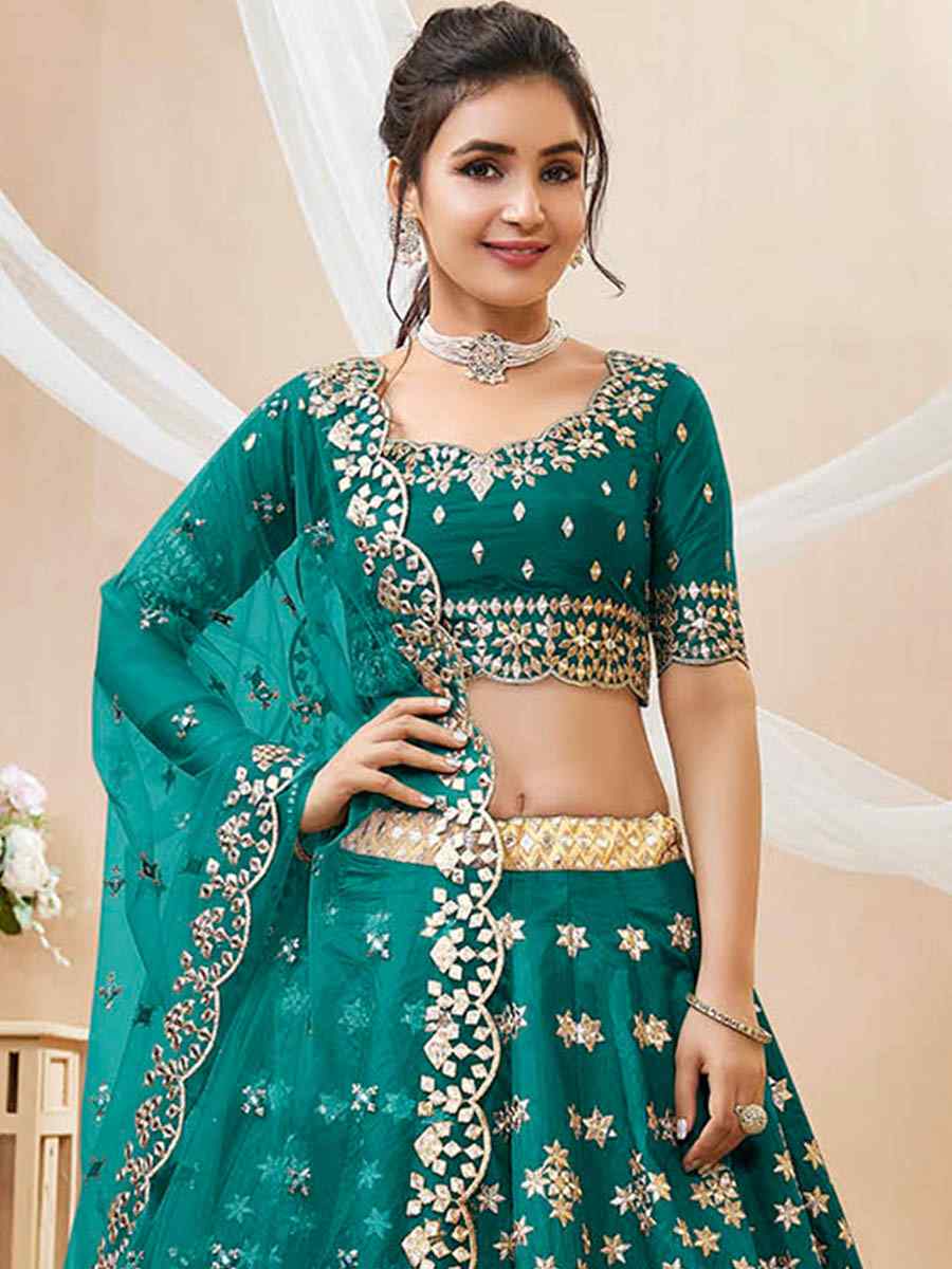 Green Art Silk Embroidered Bridesmaid Wedding Heavy Border Lehenga Choli