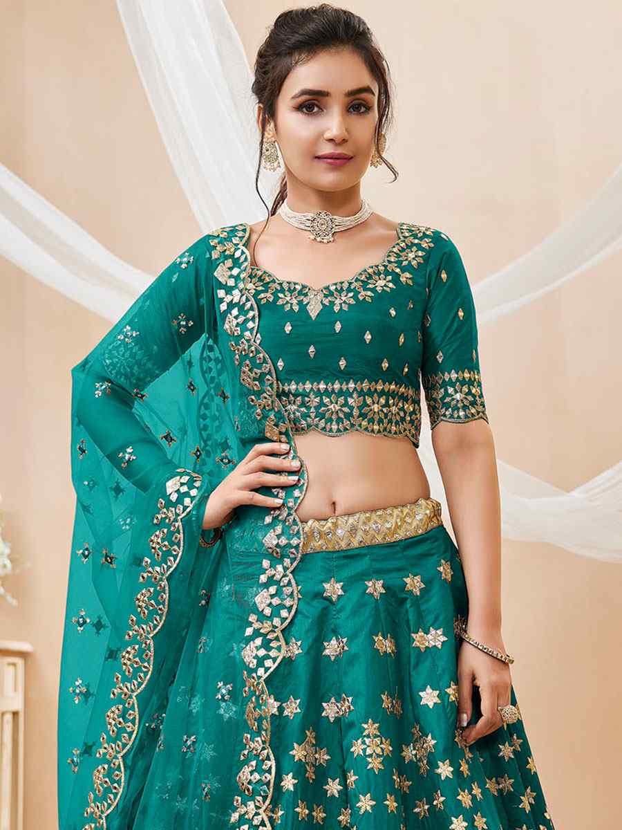 Green Art Silk Embroidered Bridesmaid Wedding Heavy Border Lehenga Choli