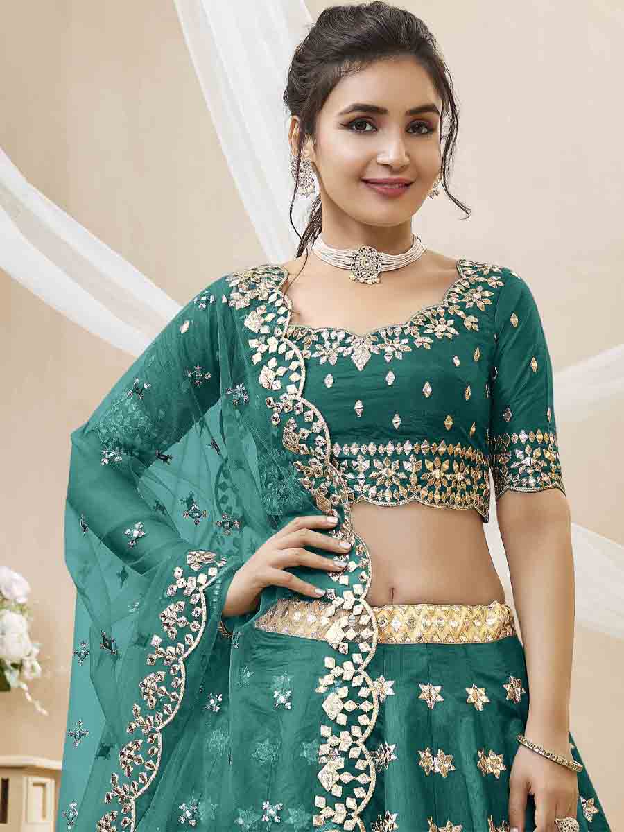 Green Art Silk Embroidered Bridesmaid Wedding Heavy Border Lehenga Choli