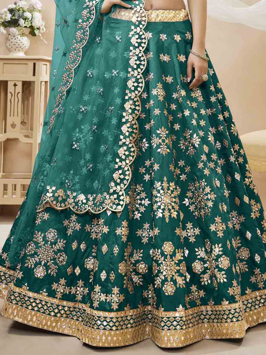 Green Art Silk Embroidered Bridesmaid Wedding Heavy Border Lehenga Choli