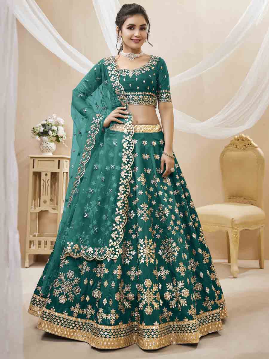 Green Art Silk Embroidered Bridesmaid Wedding Heavy Border Lehenga Choli