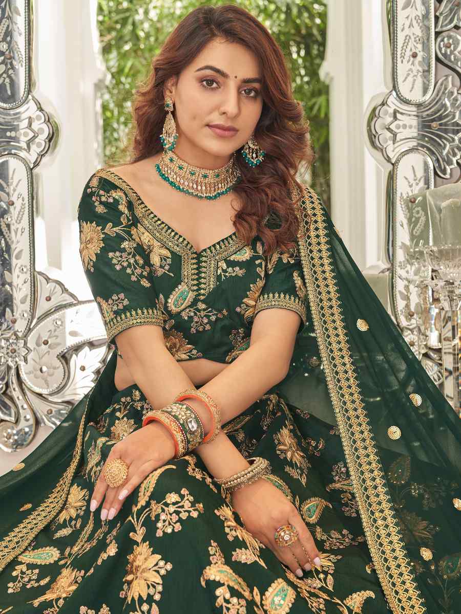 Green Art Silk Embroidered Engagement Wedding Heavy Border Lehenga Choli