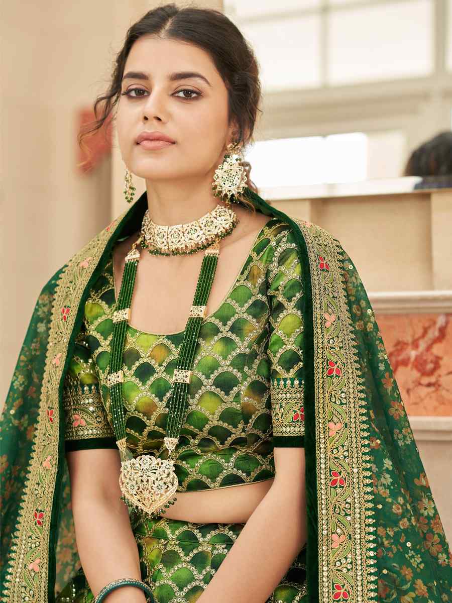 Green Art Silk Embroidered Engagement Wedding Heavy Border Lehenga Choli