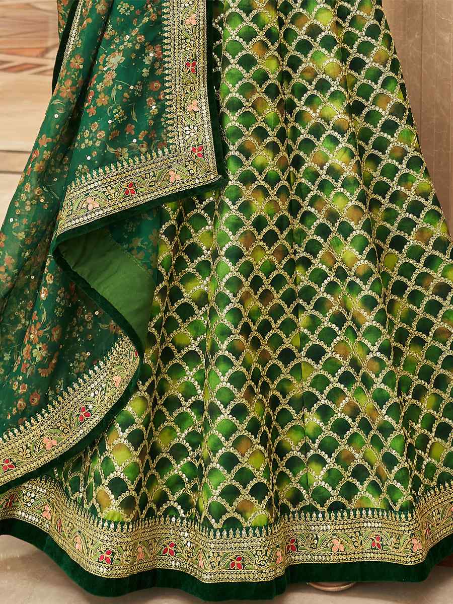 Green Art Silk Embroidered Engagement Wedding Heavy Border Lehenga Choli