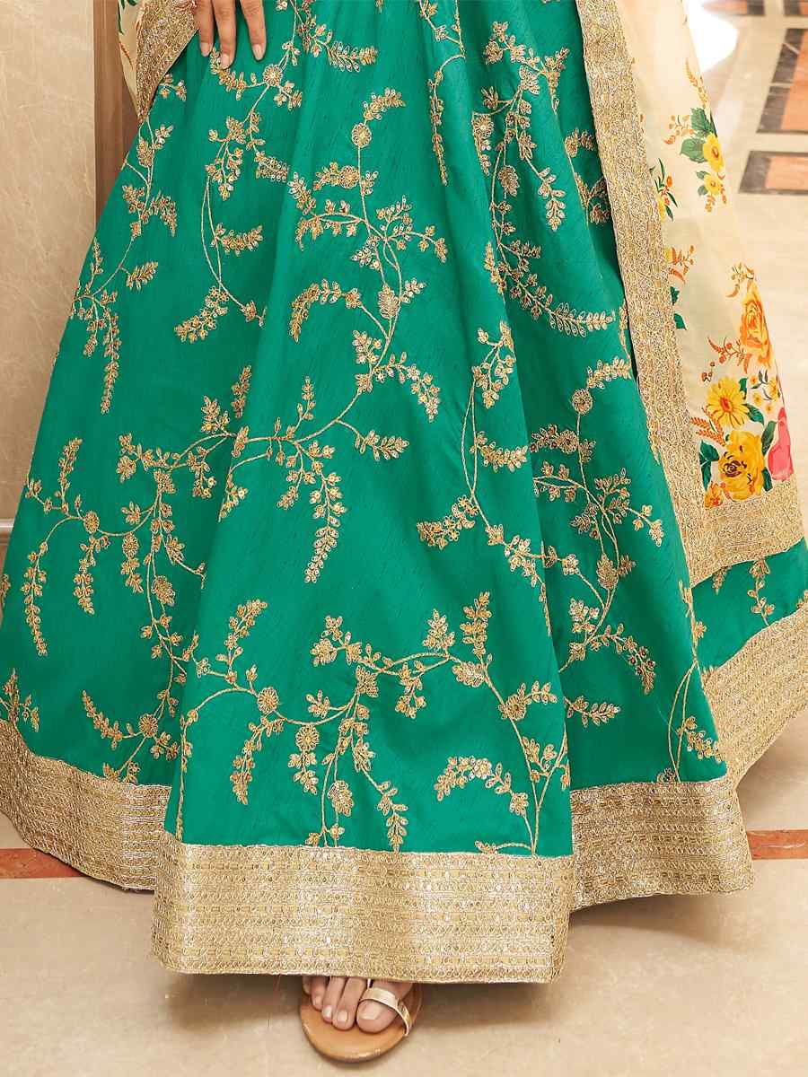 Green Art Silk Embroidered Engagement Wedding Heavy Border Lehenga Choli