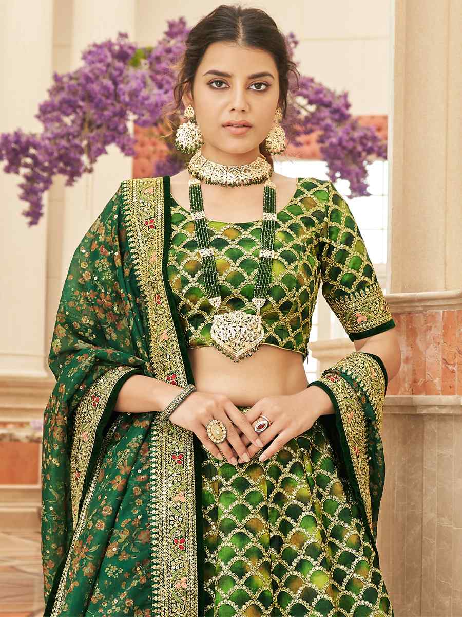 Green Art Silk Embroidered Engagement Wedding Heavy Border Lehenga Choli