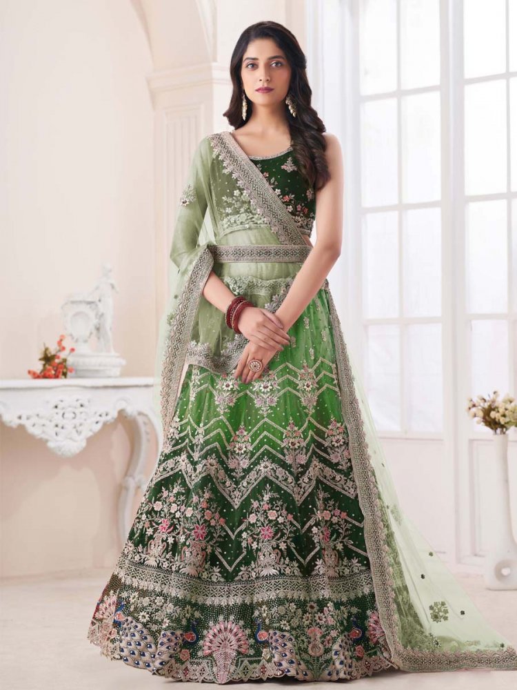 Green Art Silk Embroidered Engagement Wedding Heavy Border Lehenga Choli