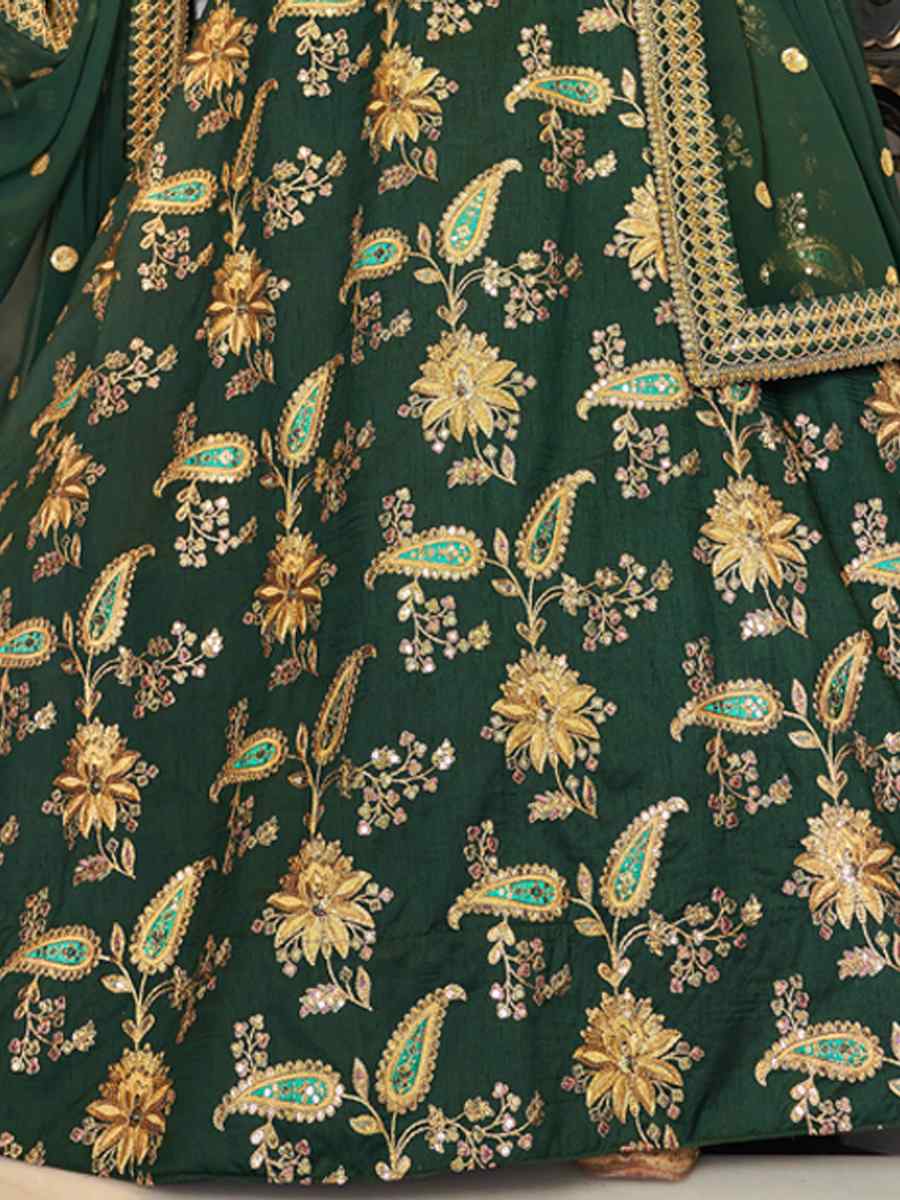 Green Art Silk Embroidered Engagement Wedding Heavy Border Lehenga Choli