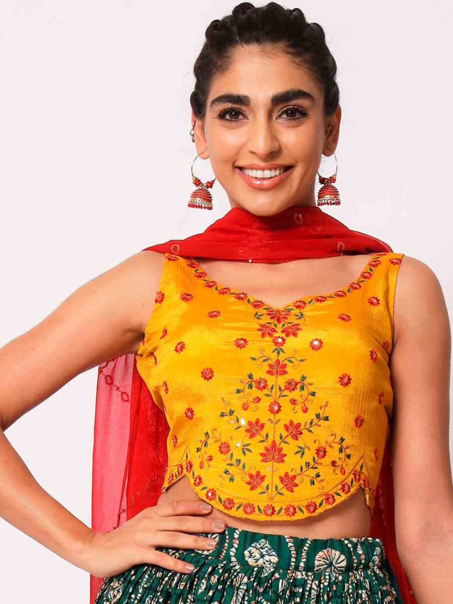 Green Art Silk Embroidered Festival Mehendi Circular Lehenga Choli