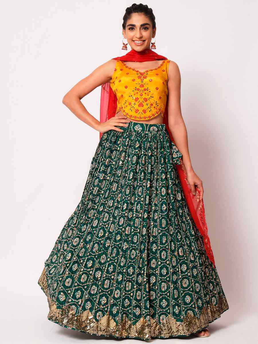Green Art Silk Embroidered Festival Mehendi Circular Lehenga Choli