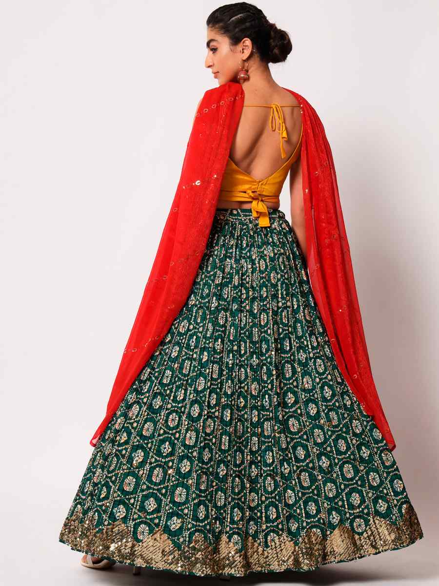 Green Art Silk Embroidered Festival Mehendi Circular Lehenga Choli